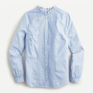 J.Crew | NEW Ruffleneck tuxedo shirt striped cotton Blue White Poplin Office S